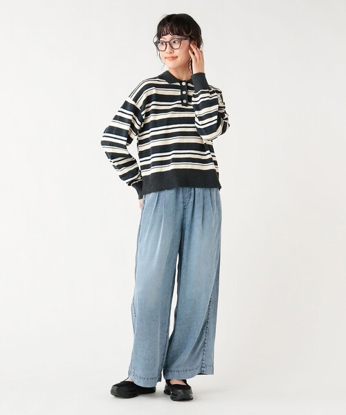 BEAMS HEART(ビームスハート)の「マルチボーダー ポロニット プルオーバー(ニット/セーター・レディース・ホワイト系その他5/ワイン/チャコールグレー・FREE)」の8枚目の写真
