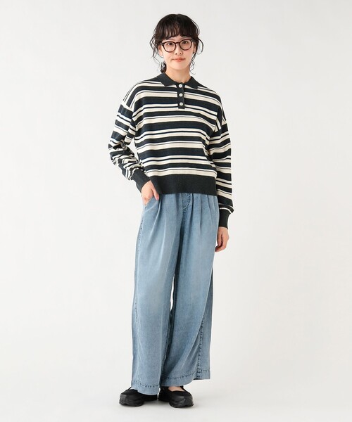 BEAMS HEART(ビームスハート)の「マルチボーダー ポロニット プルオーバー(ニット/セーター・レディース・ホワイト系その他5/ワイン/チャコールグレー・FREE)」の9枚目の写真