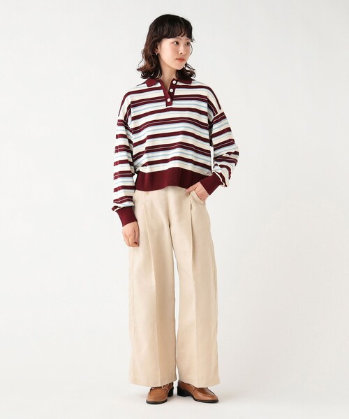 BEAMS HEART(ビームスハート)の「マルチボーダー ポロニット プルオーバー(ニット/セーター・レディース・ホワイト系その他5/ワイン/チャコールグレー・FREE)」の13枚目の写真