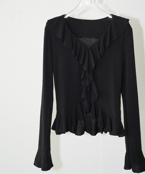 chuclla(チュクラ)の「ラッフルVネックトップス chw26s081(Tシャツ/カットソー・レディース・ブラック・FREE)」の10枚目の写真