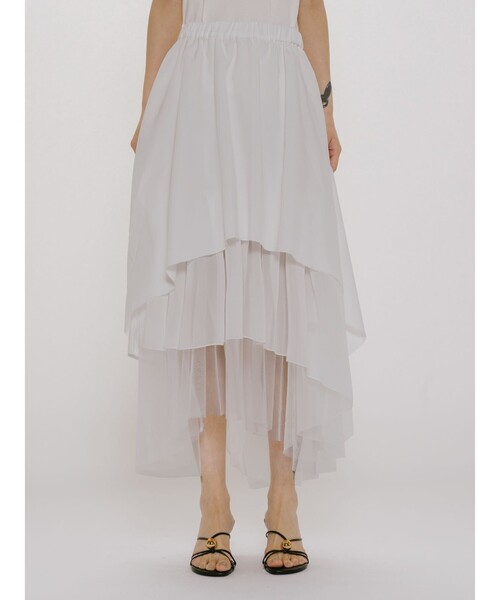 MIDIUMISOLID(ミディウミソリッド)の「MIDIUMISOLID for Ladies アシンメトリーティアードスカート(スカート・レディース・オフホワイト/ブラック・FREE)」の5枚目の写真