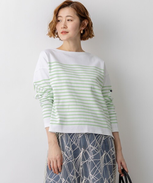 23区(ニジュウサンク)の「Armor-lux パネルボーダー クロップド カットソー(Tシャツ/カットソー・レディース・スカイブルー系1/ライトグリーン系1/ネイビー系1/ピンク系1・38)」の1枚目の写真