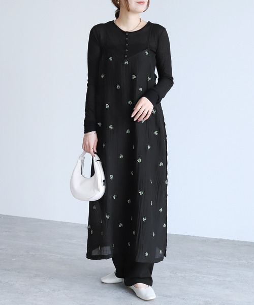 reca（レカ）の「小花柄刺繍シアーキャミワンピース（ワンピース・レディース・アイボリー/ブラック・FREE）」の10枚目の写真