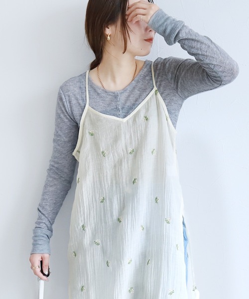reca（レカ）の「小花柄刺繍シアーキャミワンピース（ワンピース・レディース・アイボリー/ブラック・FREE）」の5枚目の写真