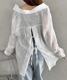 リボンレースバックスリットシアーシャツ