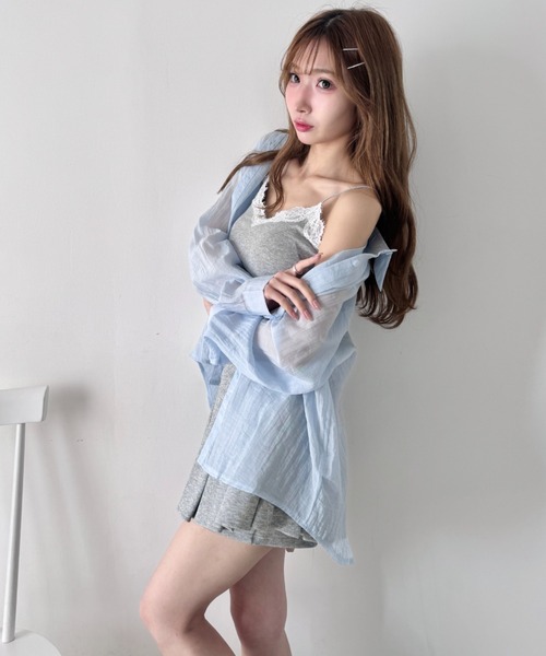 Loueme(ルエム)の「リボンレースバックスリットシアーシャツ(シャツ/ブラウス・レディース・ライトブルー/ホワイト/ピンク・FREE)」の19枚目の写真