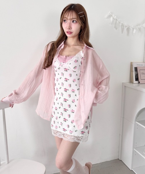 Loueme(ルエム)の「リボンレースバックスリットシアーシャツ(シャツ/ブラウス・レディース・ライトブルー/ホワイト/ピンク・FREE)」の6枚目の写真
