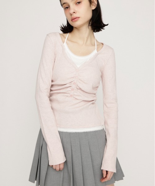 SLY(スライ)の「LAYERED LIKE CUT TOPS レイヤードライクカットトップス 春服(Tシャツ/カットソー・レディース・ライトピンク/オフホワイト/ネイビー/ライトブラック・FREE)」の4枚目の写真