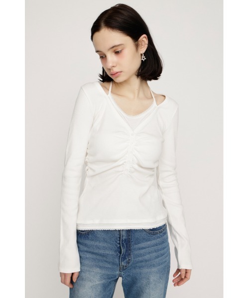 SLY(スライ)の「LAYERED LIKE CUT TOPS レイヤードライクカットトップス 春服(Tシャツ/カットソー・レディース・ライトピンク/オフホワイト/ネイビー/ライトブラック・FREE)」の5枚目の写真