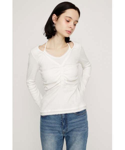 SLY(スライ)の「LAYERED LIKE CUT TOPS レイヤードライクカットトップス 春服(Tシャツ/カットソー・レディース・ライトピンク/オフホワイト/ネイビー/ライトブラック・FREE)」の7枚目の写真