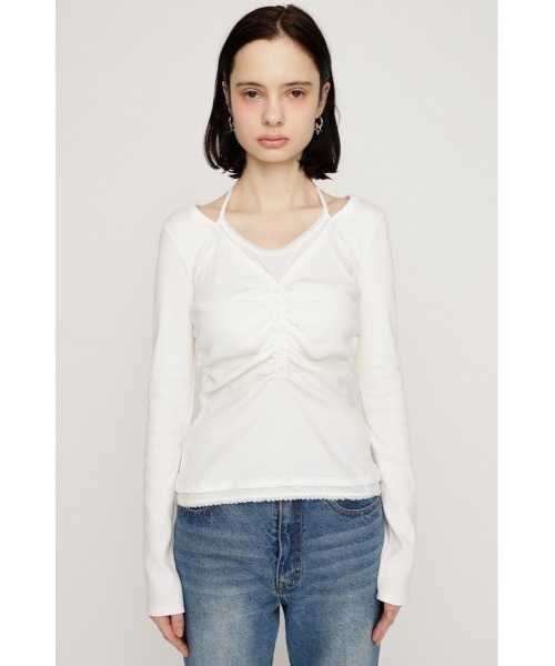 SLY(スライ)の「LAYERED LIKE CUT TOPS レイヤードライクカットトップス 春服(Tシャツ/カットソー・レディース・ライトピンク/オフホワイト/ネイビー/ライトブラック・FREE)」の8枚目の写真