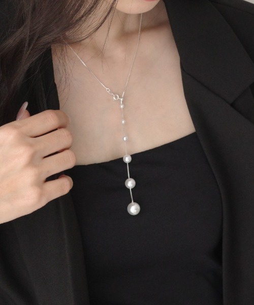 【週末セール】✨美品✨　FOXEY Yラインドロップネックレス　パール シルバー セール】ドロップパール Yラインネックレス（ネックレス）｜PIN（ピン