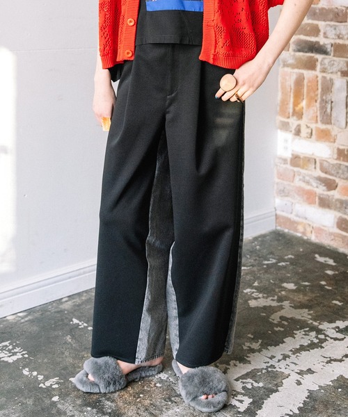 AULA AILA（アウラアイラ）の「デニムコンビネーションパンツ（デニムパンツ・レディース・インディゴブルー/ライトブルー/ブラック・1/0）」の2枚目の写真