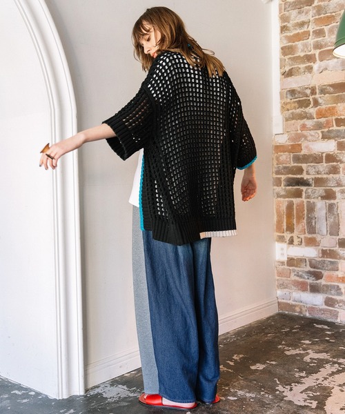 AULA AILA（アウラアイラ）の「デニムコンビネーションパンツ（デニムパンツ・レディース・インディゴブルー/ライトブルー/ブラック・1/0）」の13枚目の写真