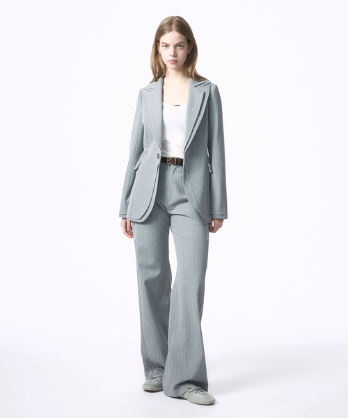 Nora Lily elle(ノラリリーエル)の「【Nora Lily】「elle」Pin Stripe Double Lapel Jacket(テーラードジャケット・レディース・ダークグレー/グレー・FREE)」の8枚目の写真
