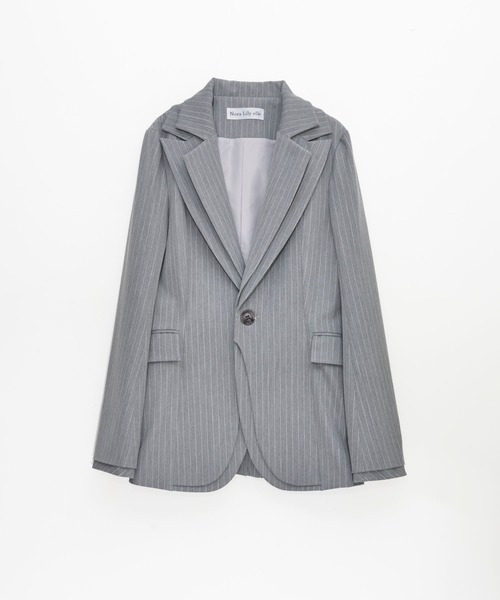 Nora Lily elle(ノラリリーエル)の「【Nora Lily】「elle」Pin Stripe Double Lapel Jacket(テーラードジャケット・レディース・ダークグレー/グレー・FREE)」の9枚目の写真