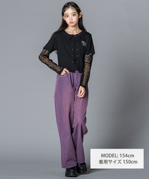 ZIDDY（ジディ）の「チュールレースアップTシャツセット(130~160cm)（その他トップス・キッズ・グレー/ブラック・150cm/140cm/130cm/FREE）」の4枚目の写真