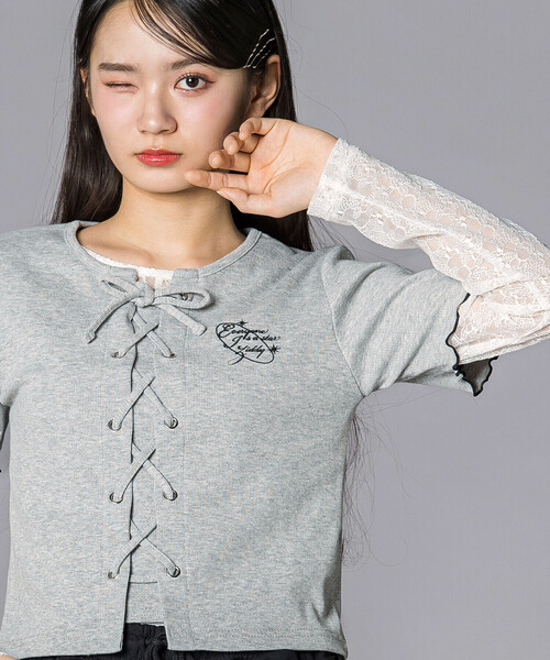 ZIDDY（ジディ）の「チュールレースアップTシャツセット(130~160cm)（その他トップス・キッズ・グレー/ブラック・150cm/140cm/130cm/FREE）」の10枚目の写真