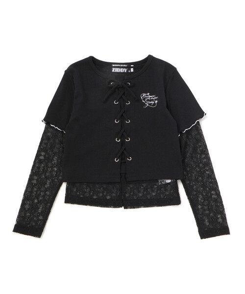 ZIDDY（ジディ）の「チュールレースアップTシャツセット(130~160cm)（その他トップス・キッズ・グレー/ブラック・150cm/140cm/130cm/FREE）」の3枚目の写真
