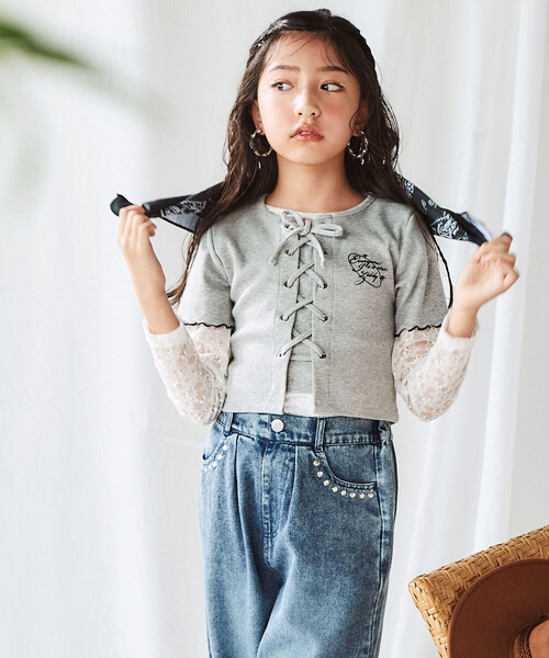 ZIDDY（ジディ）の「チュールレースアップTシャツセット(130~160cm)（その他トップス・キッズ・グレー/ブラック・150cm/140cm/130cm/FREE）」の10枚目の写真