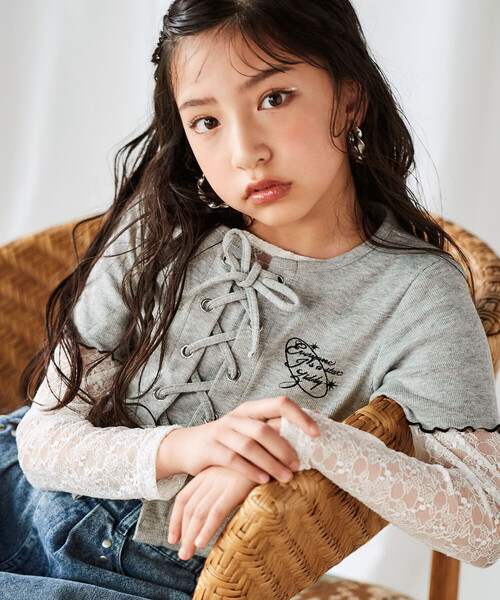 ZIDDY（ジディ）の「チュールレースアップTシャツセット(130~160cm)（その他トップス・キッズ・グレー/ブラック・150cm/140cm/130cm/FREE）」の2枚目の写真