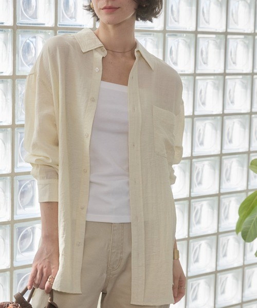 ANGIE(アンジー)の「麻混 スラブ オーバーサイズ レギュラーカラー シアーシャツ(シャツ/ブラウス・レディース・ライム/オフホワイト/ライトイエロー/チャコール/ライトパープル・FREE)」の17枚目の写真