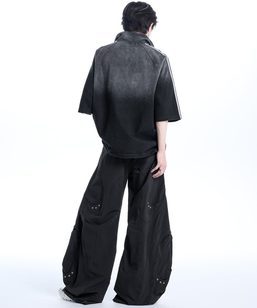 Over Size Line Sleeve Half-Zip Tee / オーバーサイズ ラインスリーブ