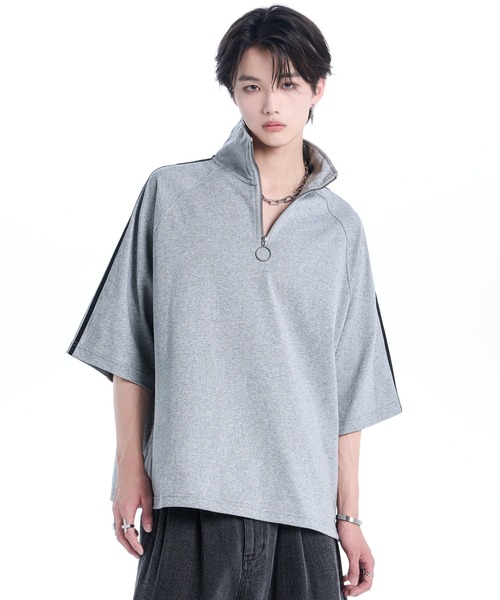 Over Size Line Sleeve Half-Zip Tee / オーバーサイズ ラインスリーブ