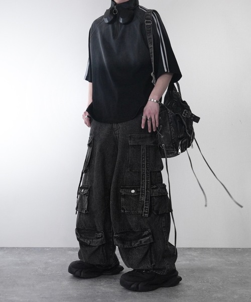 Over Size Line Sleeve Half-Zip Tee / オーバーサイズ ラインスリーブ