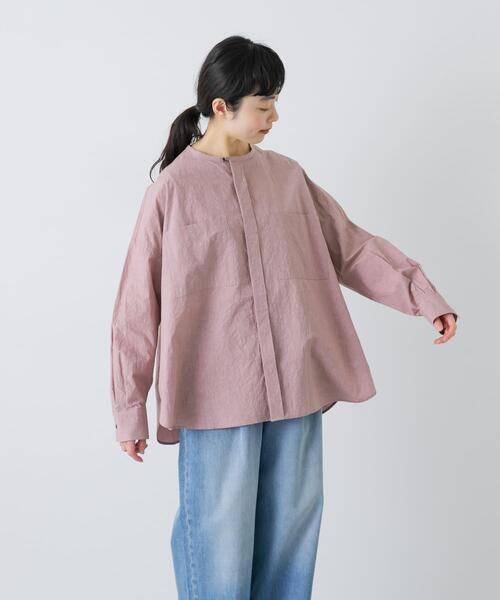 かぐれ（カグレ）の「コットンリネンWポケットシャツ（シャツ/ブラウス・レディース・ピンク/ネイビー/ブルー・FREE）」の5枚目の写真