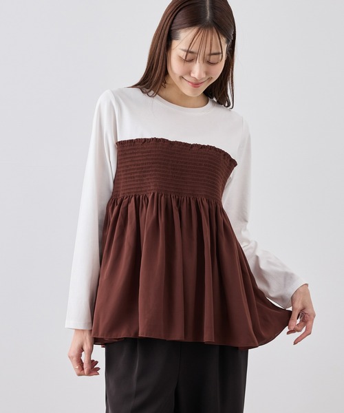 ROPE' PICNIC（ロペピクニック）の「シャーリングドッキングロングスリーブカットソー/リンクコーデ（Tシャツ/カットソー・レディース・ライトグリーン/ブラック系その他/ブラウン系その他/ベージュ系その他2・FREE）」の2枚目の写真