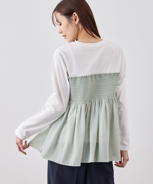 ROPE' PICNIC（ロペピクニック）の「シャーリングドッキングロングスリーブカットソー/リンクコーデ（Tシャツ/カットソー・レディース・ライトグリーン/ブラック系その他/ブラウン系その他/ベージュ系その他2・FREE）」の4枚目の写真