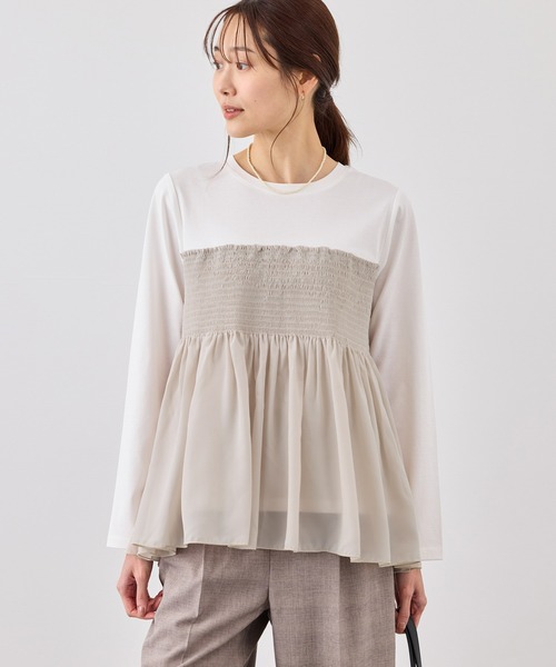 ROPE' PICNIC（ロペピクニック）の「シャーリングドッキングロングスリーブカットソー/リンクコーデ（Tシャツ/カットソー・レディース・ライトグリーン/ブラック系その他/ブラウン系その他/ベージュ系その他2・FREE）」の3枚目の写真
