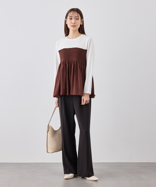 ROPE' PICNIC（ロペピクニック）の「シャーリングドッキングロングスリーブカットソー/リンクコーデ（Tシャツ/カットソー・レディース・ライトグリーン/ブラック系その他/ブラウン系その他/ベージュ系その他2・FREE）」の5枚目の写真