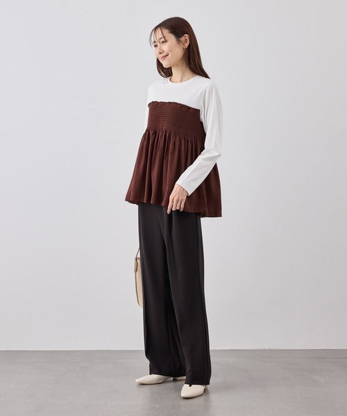 ROPE' PICNIC（ロペピクニック）の「シャーリングドッキングロングスリーブカットソー/リンクコーデ（Tシャツ/カットソー・レディース・ライトグリーン/ブラック系その他/ブラウン系その他/ベージュ系その他2・FREE）」の6枚目の写真