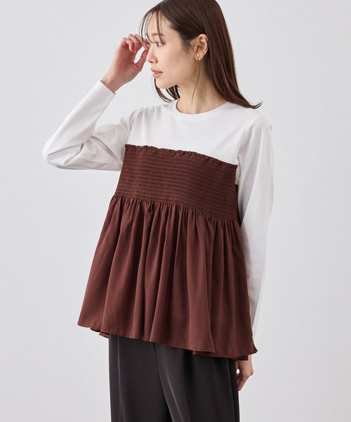 ROPE' PICNIC（ロペピクニック）の「シャーリングドッキングロングスリーブカットソー/リンクコーデ（Tシャツ/カットソー・レディース・ライトグリーン/ブラック系その他/ブラウン系その他/ベージュ系その他2・FREE）」の7枚目の写真
