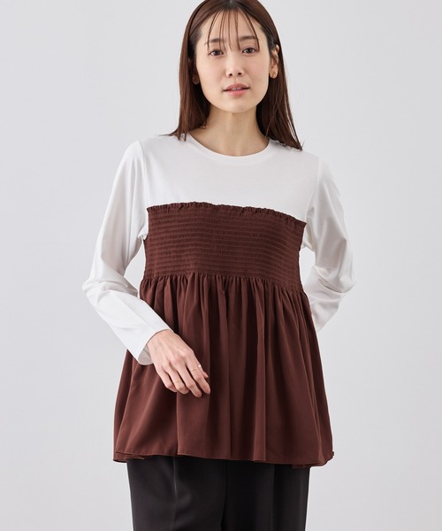 ROPE' PICNIC（ロペピクニック）の「シャーリングドッキングロングスリーブカットソー/リンクコーデ（Tシャツ/カットソー・レディース・ライトグリーン/ブラック系その他/ブラウン系その他/ベージュ系その他2・FREE）」の8枚目の写真