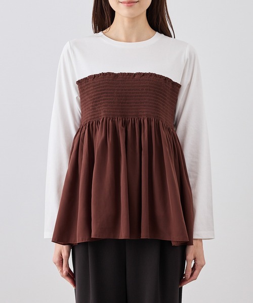 ROPE' PICNIC（ロペピクニック）の「シャーリングドッキングロングスリーブカットソー/リンクコーデ（Tシャツ/カットソー・レディース・ライトグリーン/ブラック系その他/ブラウン系その他/ベージュ系その他2・FREE）」の10枚目の写真
