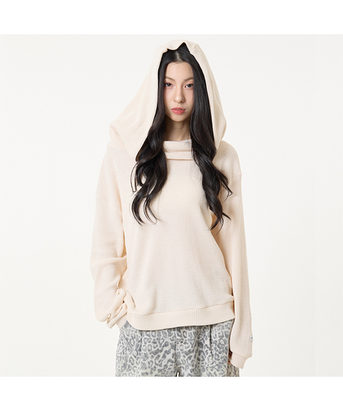 Loose fit waffle hooded full‑zip парка — бежевый