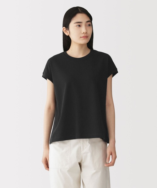無印良品(ムジルシリョウヒン)の「婦人 引き揃え天竺編みフレンチスリーブTシャツ(Tシャツ/カットソー・レディース・ダークグレー/ブルー系/ホワイト/ライトブルー/ブラック/ライトイエロー・S/M/L/XL)」の2枚目の写真