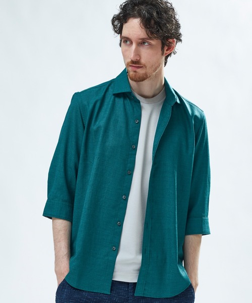 MEN'S BIGI(メンズビギ)の「トリアセ麻調 7分袖シャツ<接触冷感/UVカット/イージーケア>(シャツ/ブラウス・メンズ・ブルー/ライトグレー/グリーン/ブラウン・03/04/01/02)」の3枚目の写真