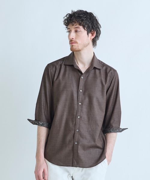 MEN'S BIGI(メンズビギ)の「トリアセ麻調 7分袖シャツ<接触冷感/UVカット/イージーケア>(シャツ/ブラウス・メンズ・ブルー/ライトグレー/グリーン/ブラウン・03/04/01/02)」の8枚目の写真