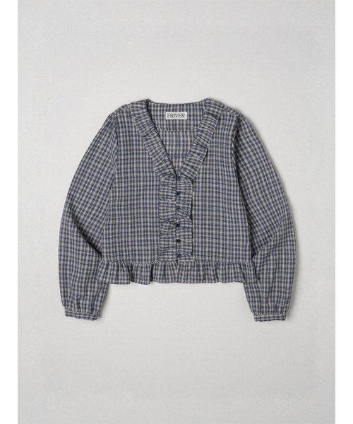 FRIVER07（フリバー07）の「Ruffle v-neck check blouse [FRSP05BL01]_Blue（シャツ/ブラウス・レディース・ブルー・FREE）」の2枚目の写真