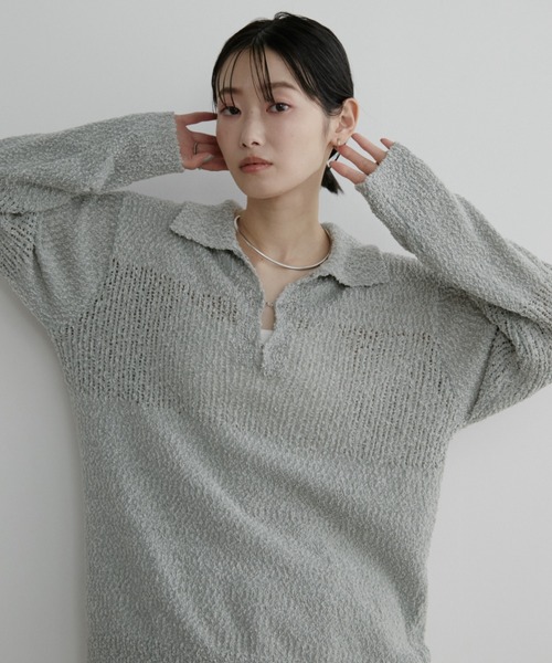 Aunt Marie's(アントマリーズ)の「フロントホックポロニット(ニット/セーター・レディース・ナチュラル/ネイビー/ライトグリーン・FREE)」の4枚目の写真