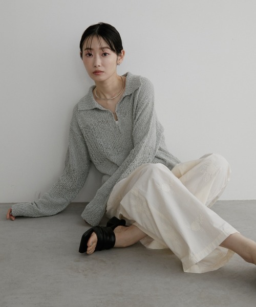 Aunt Marie's(アントマリーズ)の「フロントホックポロニット(ニット/セーター・レディース・ナチュラル/ネイビー/ライトグリーン・FREE)」の12枚目の写真
