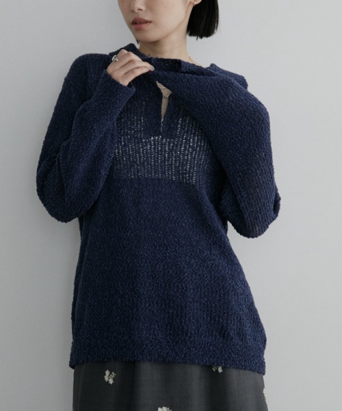 Aunt Marie's(アントマリーズ)の「フロントホックポロニット(ニット/セーター・レディース・ナチュラル/ネイビー/ライトグリーン・FREE)」の15枚目の写真