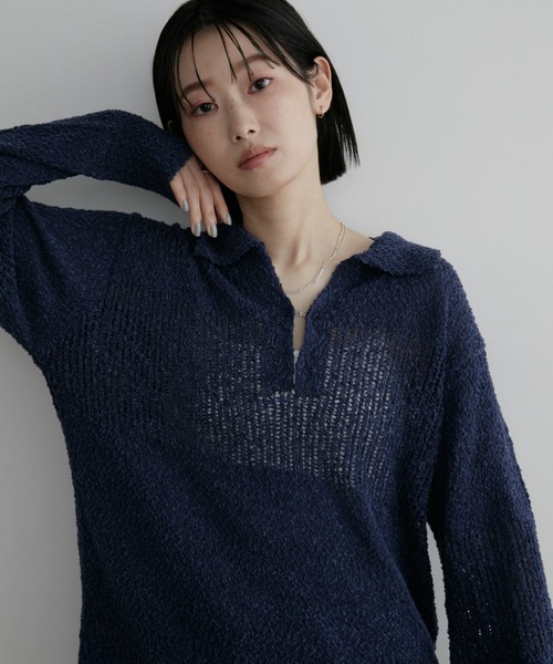 Aunt Marie's(アントマリーズ)の「フロントホックポロニット(ニット/セーター・レディース・ナチュラル/ネイビー/ライトグリーン・FREE)」の16枚目の写真