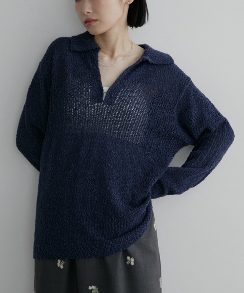 Aunt Marie's(アントマリーズ)の「フロントホックポロニット(ニット/セーター・レディース・ナチュラル/ネイビー/ライトグリーン・FREE)」の19枚目の写真
