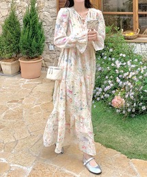 フラワーティアードロングワンピース