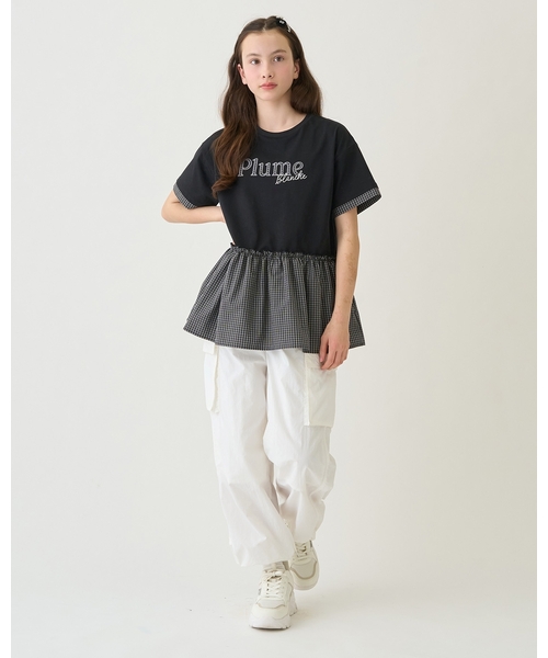 pom ponette junior(ポンポネットジュニア)の「【接触冷感】ペプラムチェックプルオーバー(Tシャツ/カットソー・キッズ・ブラック/オフホワイト・L:160cm/S:140cm/M:150cm)」の14枚目の写真
